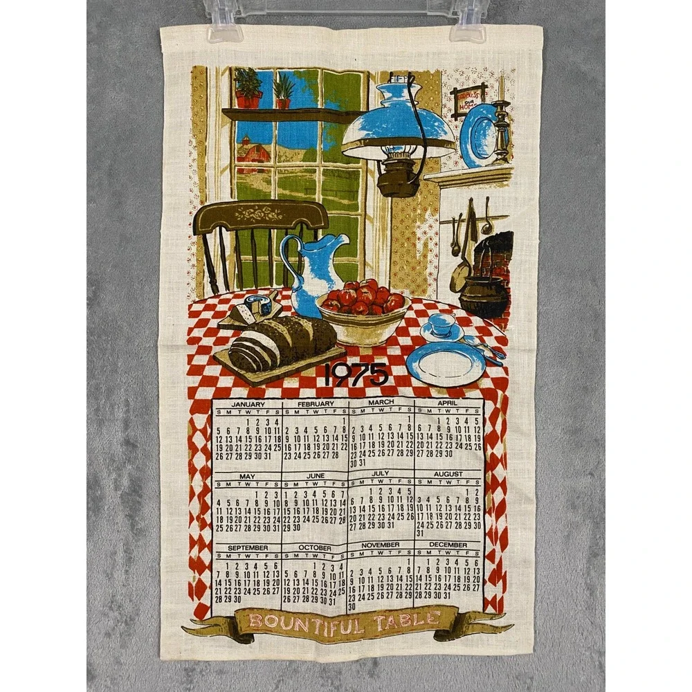 Textilimpex Linen Calendar Tea Towels 1975 1976 Birds‎ Bountiful Table Retro VTG